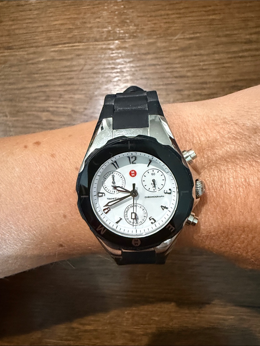 Michele Black and White Chronograph Watch